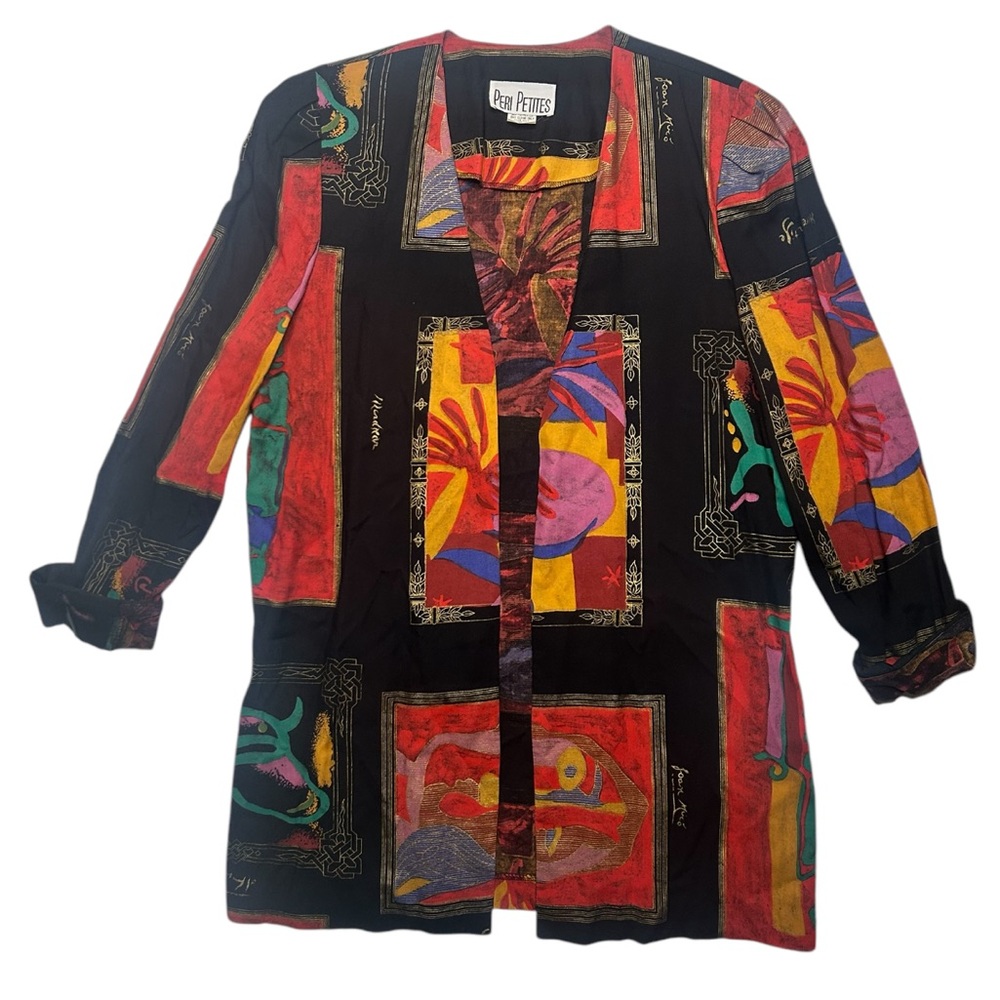 PERI PETITES Vintage Graphic Art Kimono Jacket Women’s Size 12
